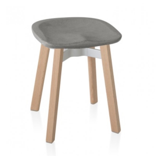 Eco Friendly Indoor Restaurant Furniture Emeco SU Series Small Stool - Eco Concrete Seat With Wooden Legs